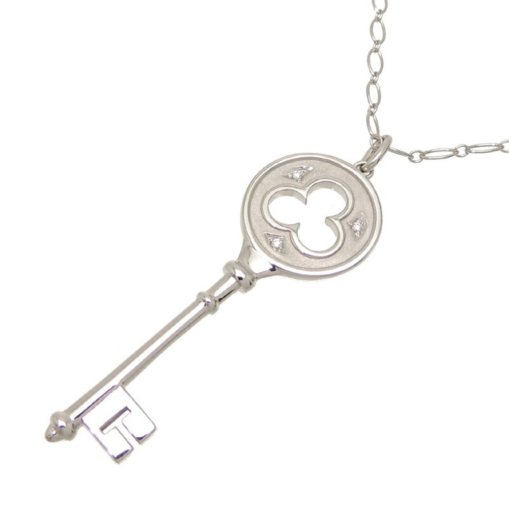 TIFFANY 750WG Clover Key Diamond Ladies Necklace 750 White Gold - Picture 1 of 8